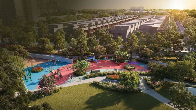 Play lawns and gardens with tree cover at Adarsh Welkin Park Apartments