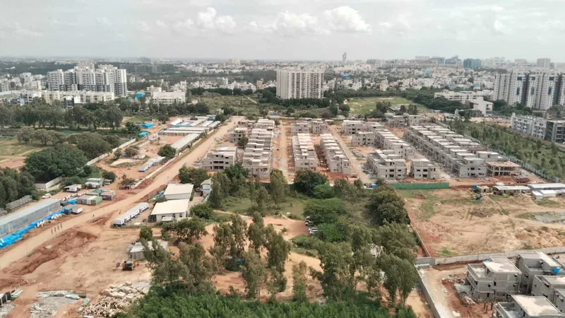Adarsh Welkin Park Villas construction: Aerial view – villa rows rising, August 2026