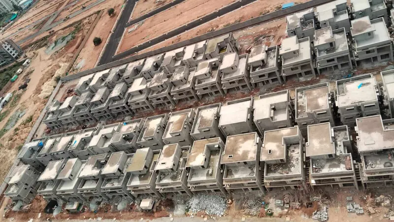 Adarsh Welkin Park Villas construction: Aerial view – villa structures, August 2026