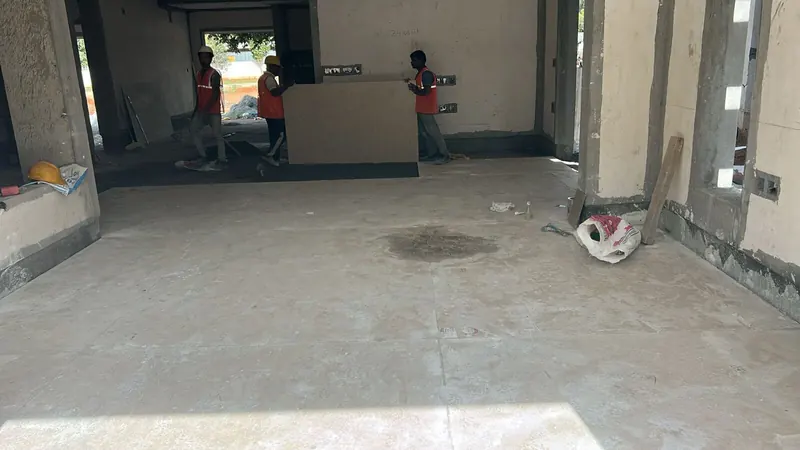 Adarsh Welkin Park Villas construction: Marble laying inside a villa, August 2026