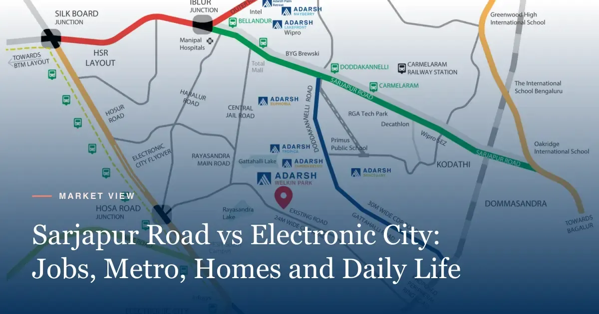 Location map of Adarsh Welkin Park at Gattahalli between Sarjapur Road and Electronic City